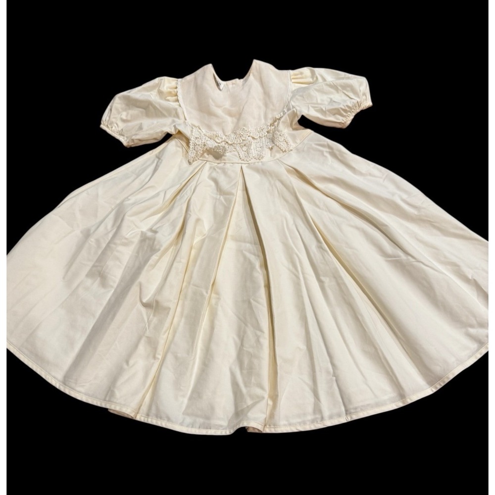 Vtg 80s Dress Girls Prairie Bib Collar Lace Victorian First‎ Communion 6x